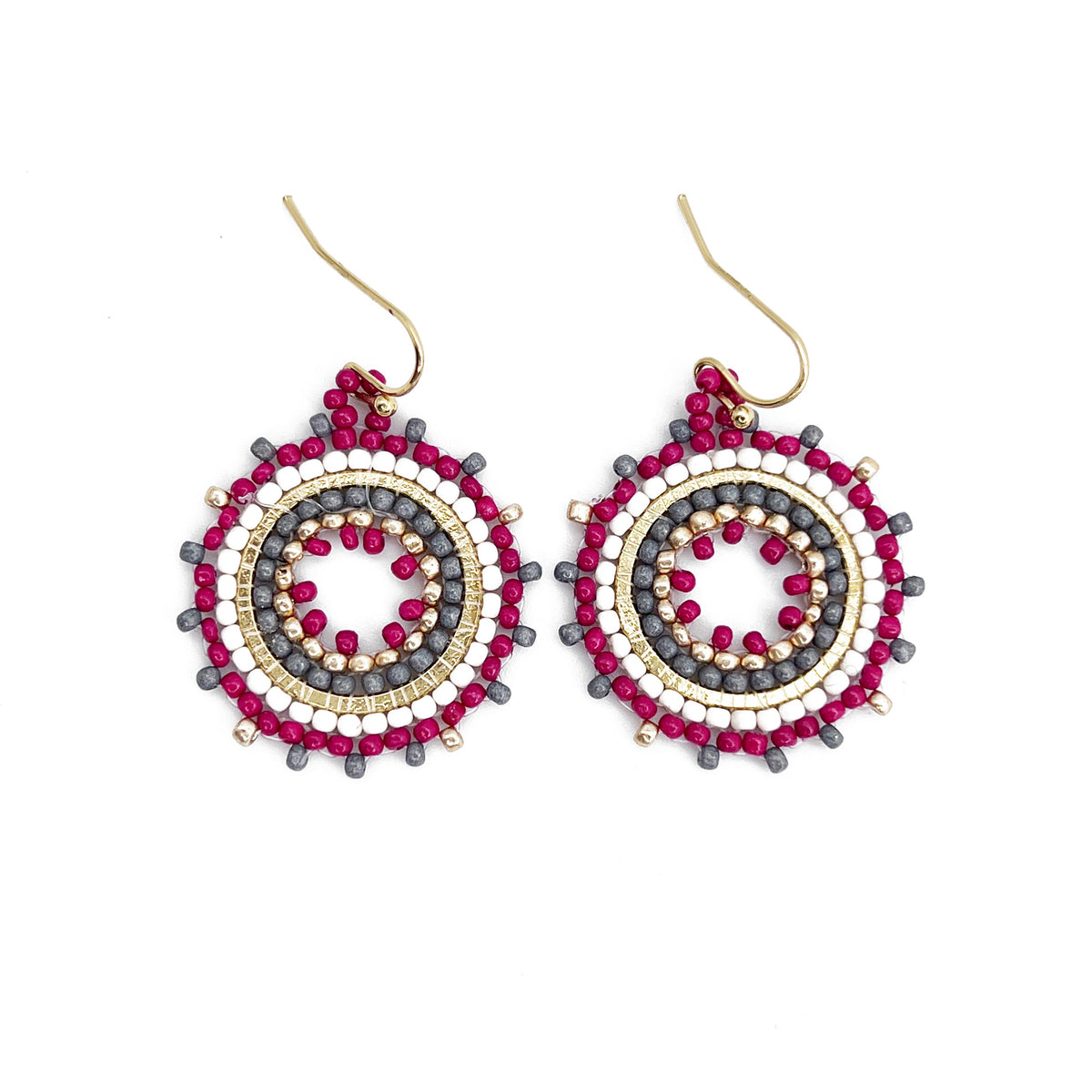 Seed Bead Mandala Hoop Earrings- Magenta