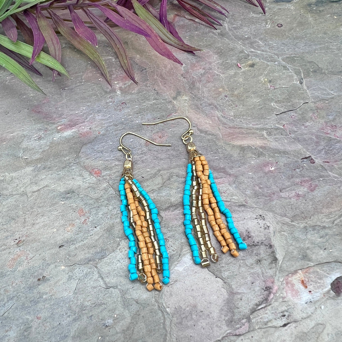 Seed Bead Simple Tassel Earrings - Black, Brown and Tan