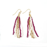 Seed Bead Simple Tassel Earrings - Burgundy and White