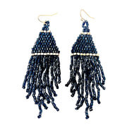 Seedbead Tapered Fringe Earrings - Midnight Blue