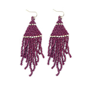Seedbead Tapered Fringe Earrings - Purple