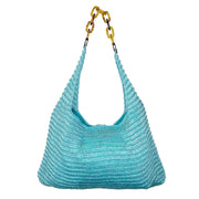 Cora Beaded Cotton Sling Bag with Chain Strap -Sky Blue