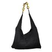 Cora Beaded Cotton Sling Bag with Chain Strap - Black