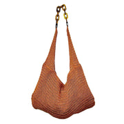 Cora Beaded Cotton Sling Bag with Chain Strap - Brown