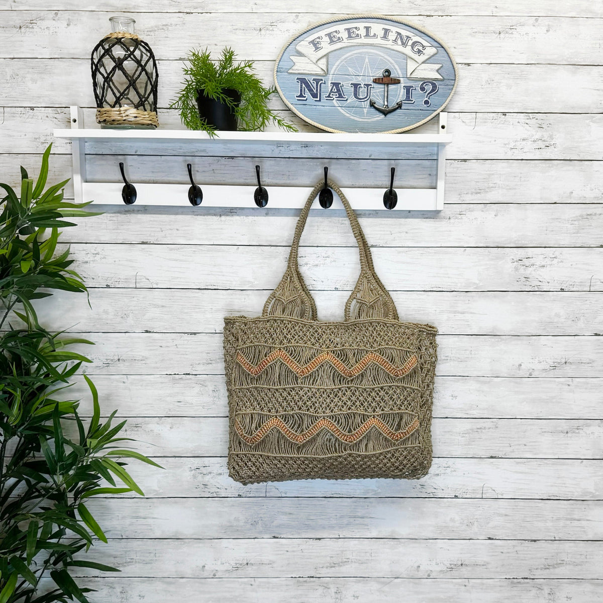 Leona Chevron Woven Jute Beach Bags - Coral
