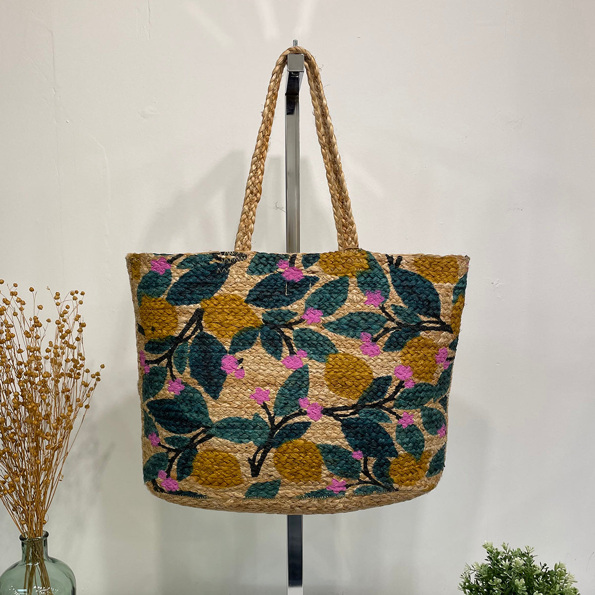Capri Jute Bag with Tropical Prints - Lemon Blossom