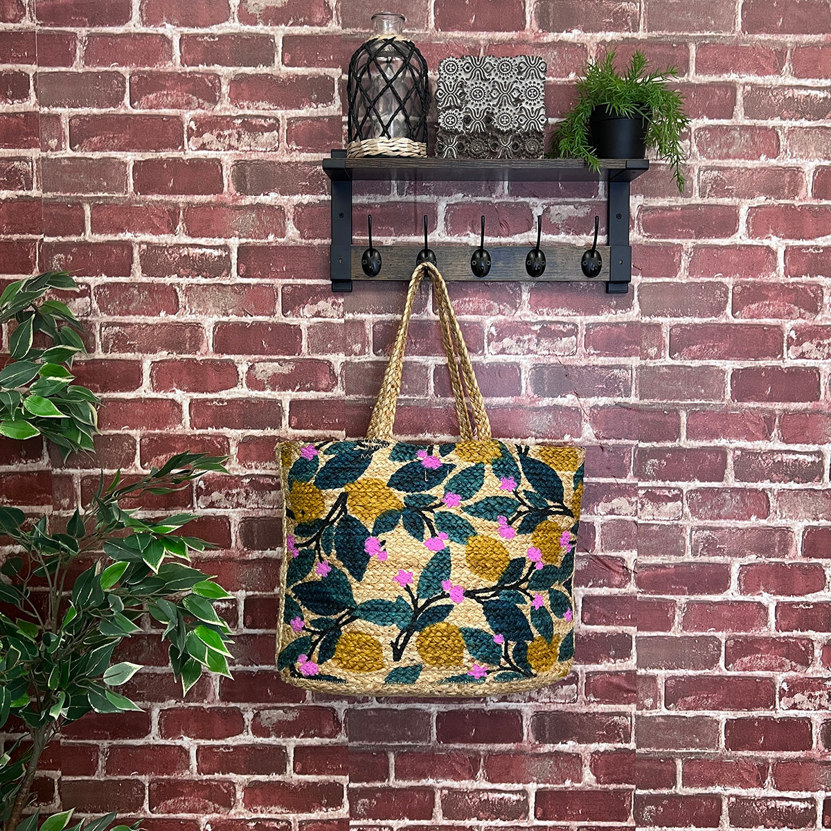 Capri Jute Bag with Tropical Prints - Lemon Blossom
