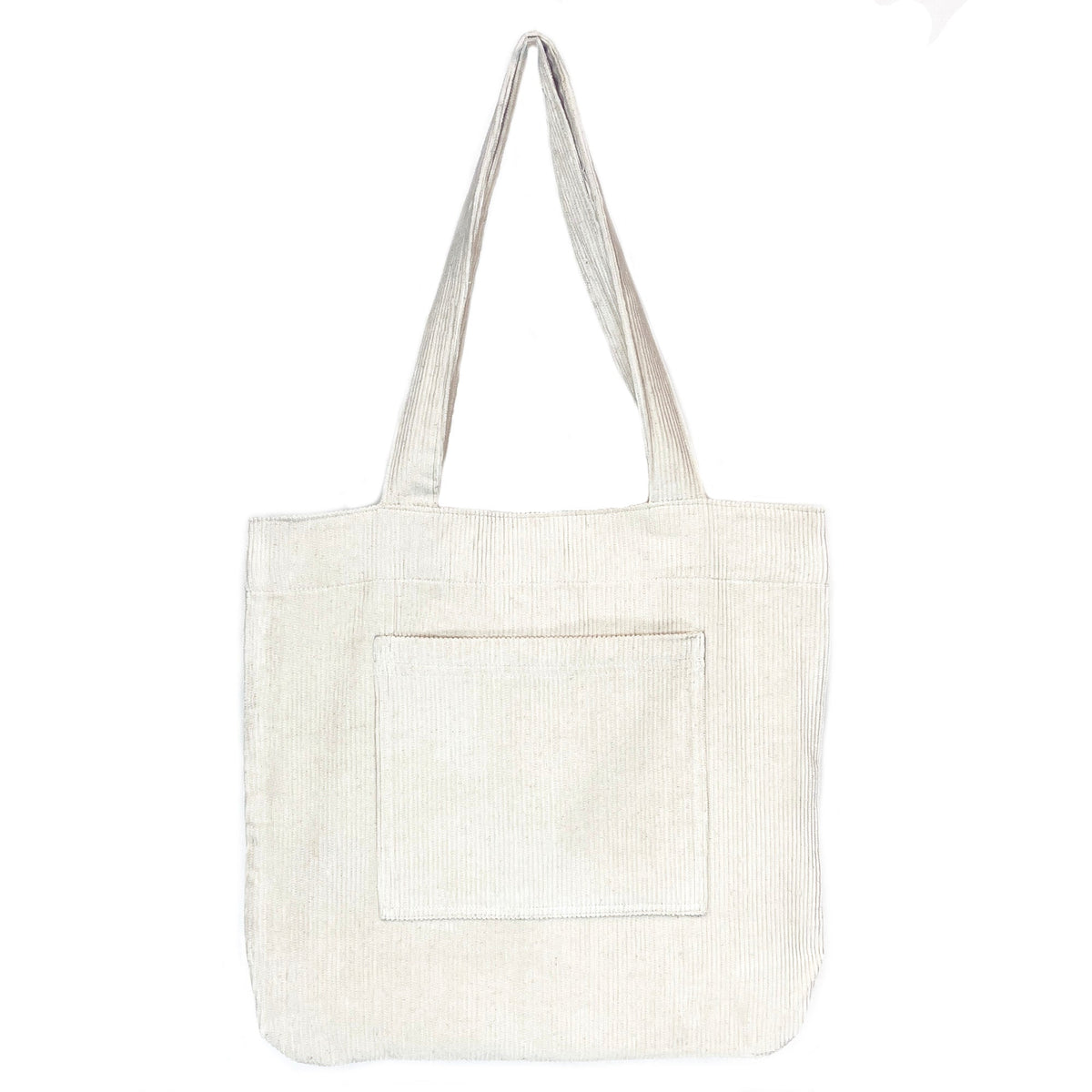 Corduroy Tote Bag with Front Pocket - Ivory