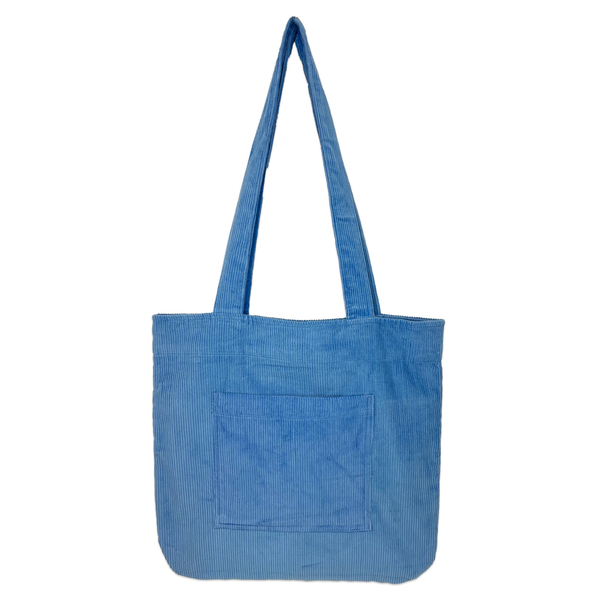 Corduroy Tote Bag with Front Pocket -Sky Blue
