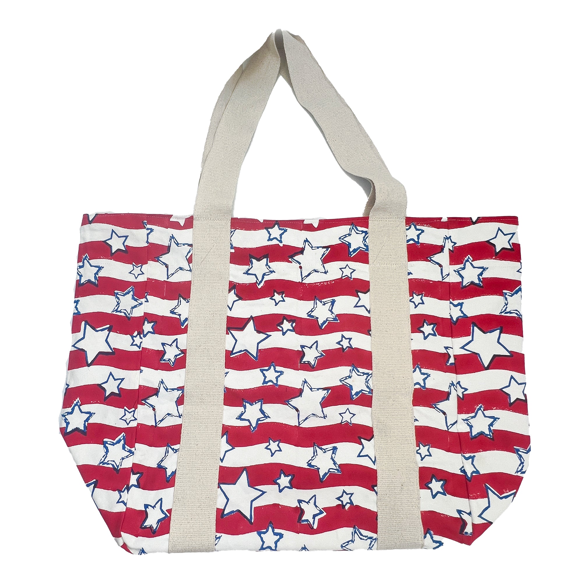 Block Printed Canvas Tote - Stars & Stripes