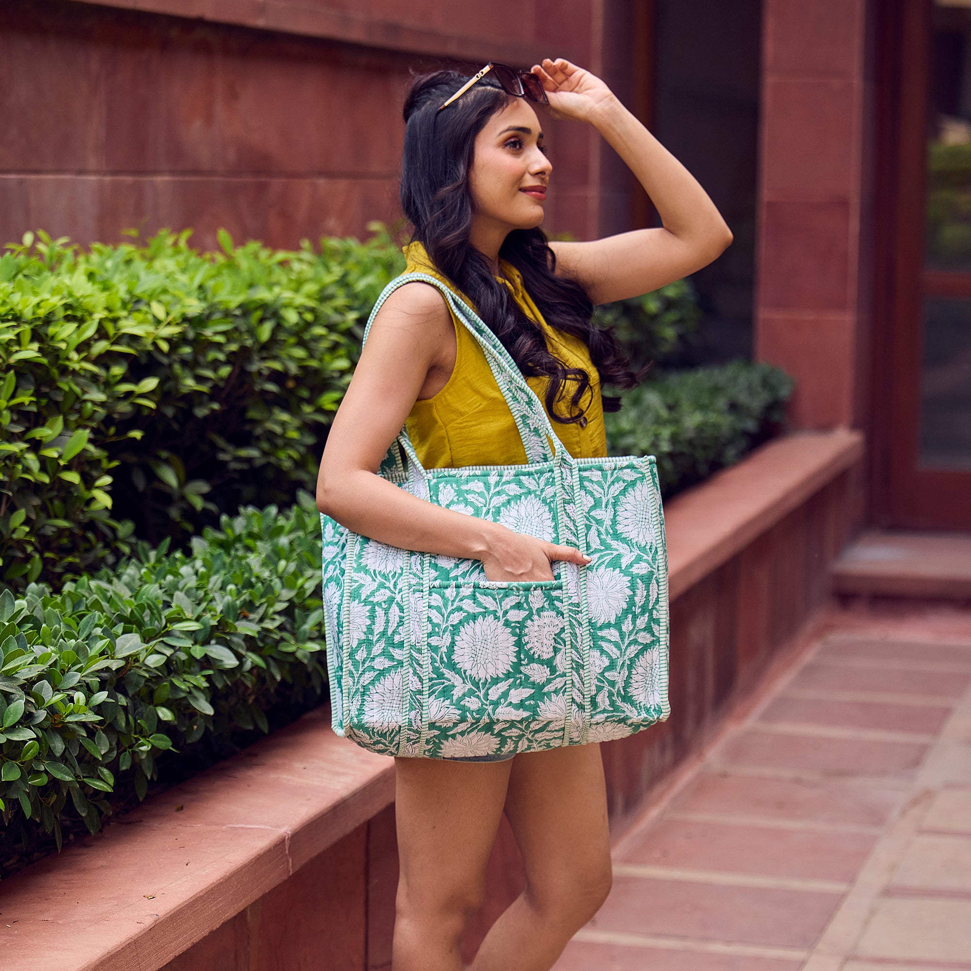 Hand Crafted Quilted Block-Printed Tote Bag
