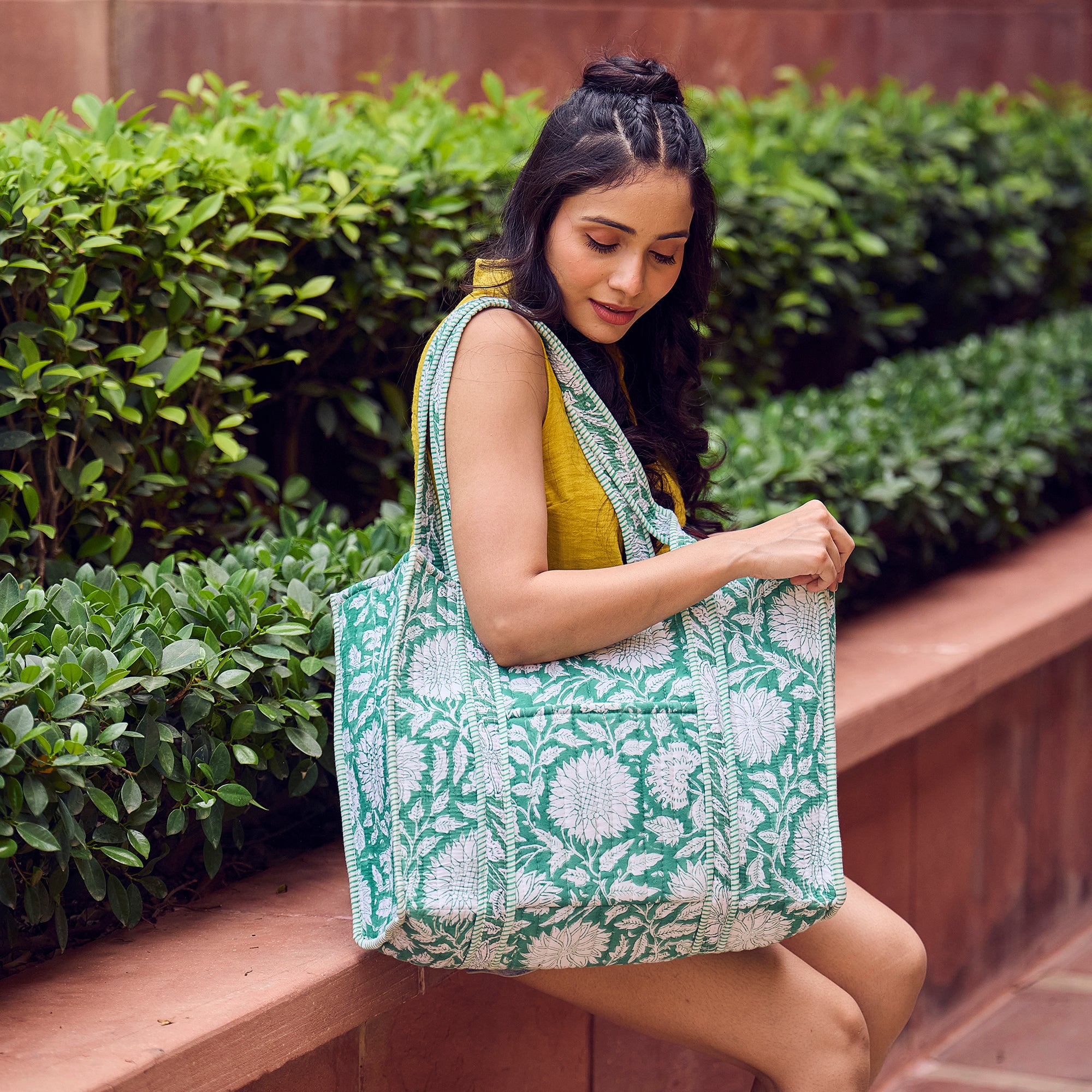 Hand Crafted Quilted Block-Printed Tote Bag