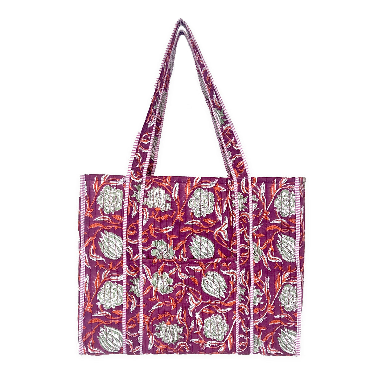 Hand Creafted Plum Blossoms Quilted Block-Printed Tote