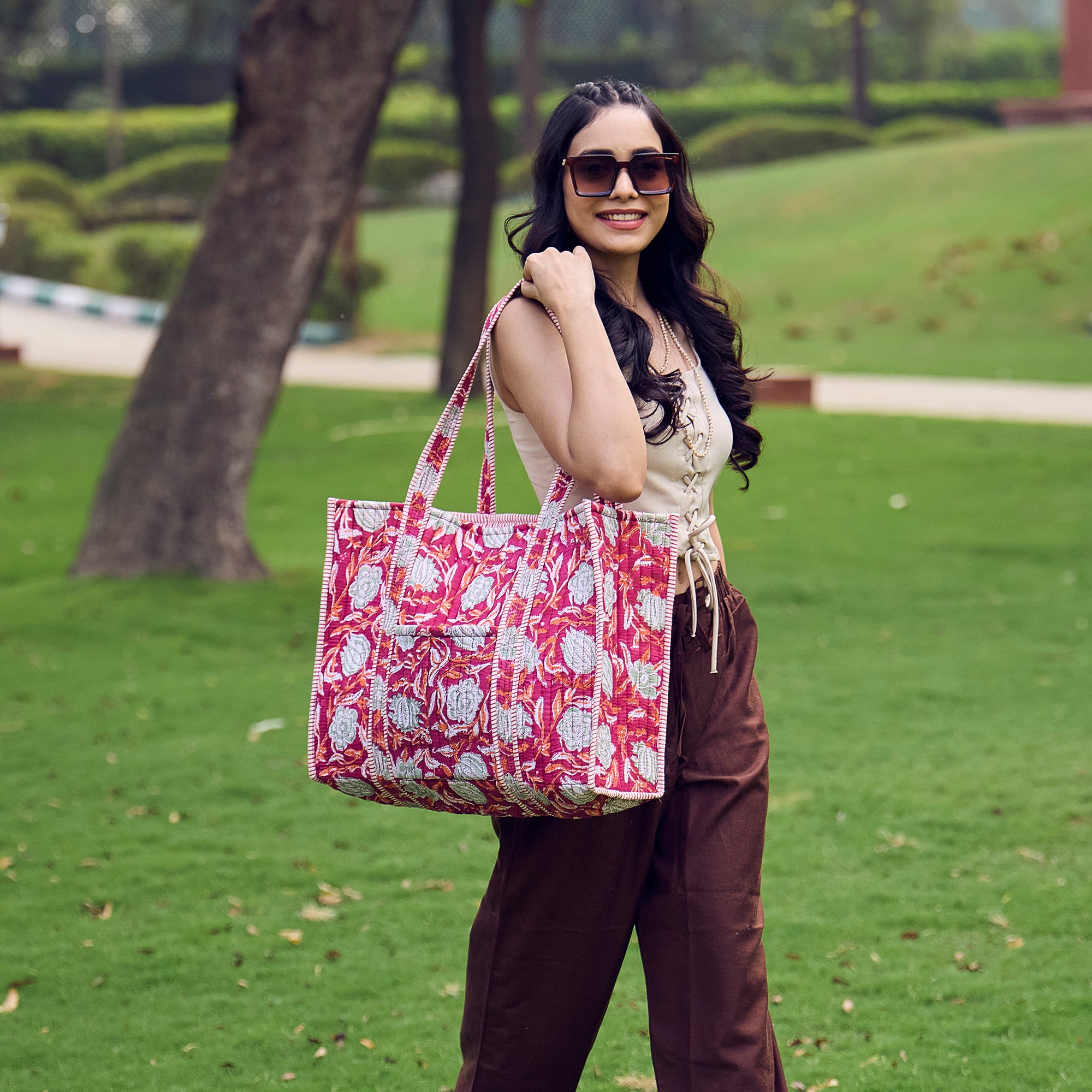 Hand Crafted Quilted Block-Printed Tote Bag