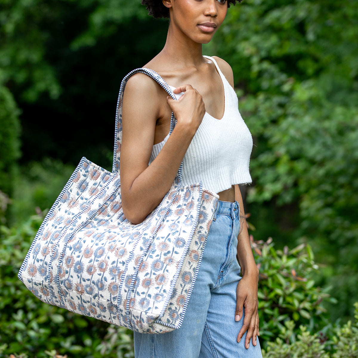 Hand Crafted Quilted Block-Printed Tote Bag