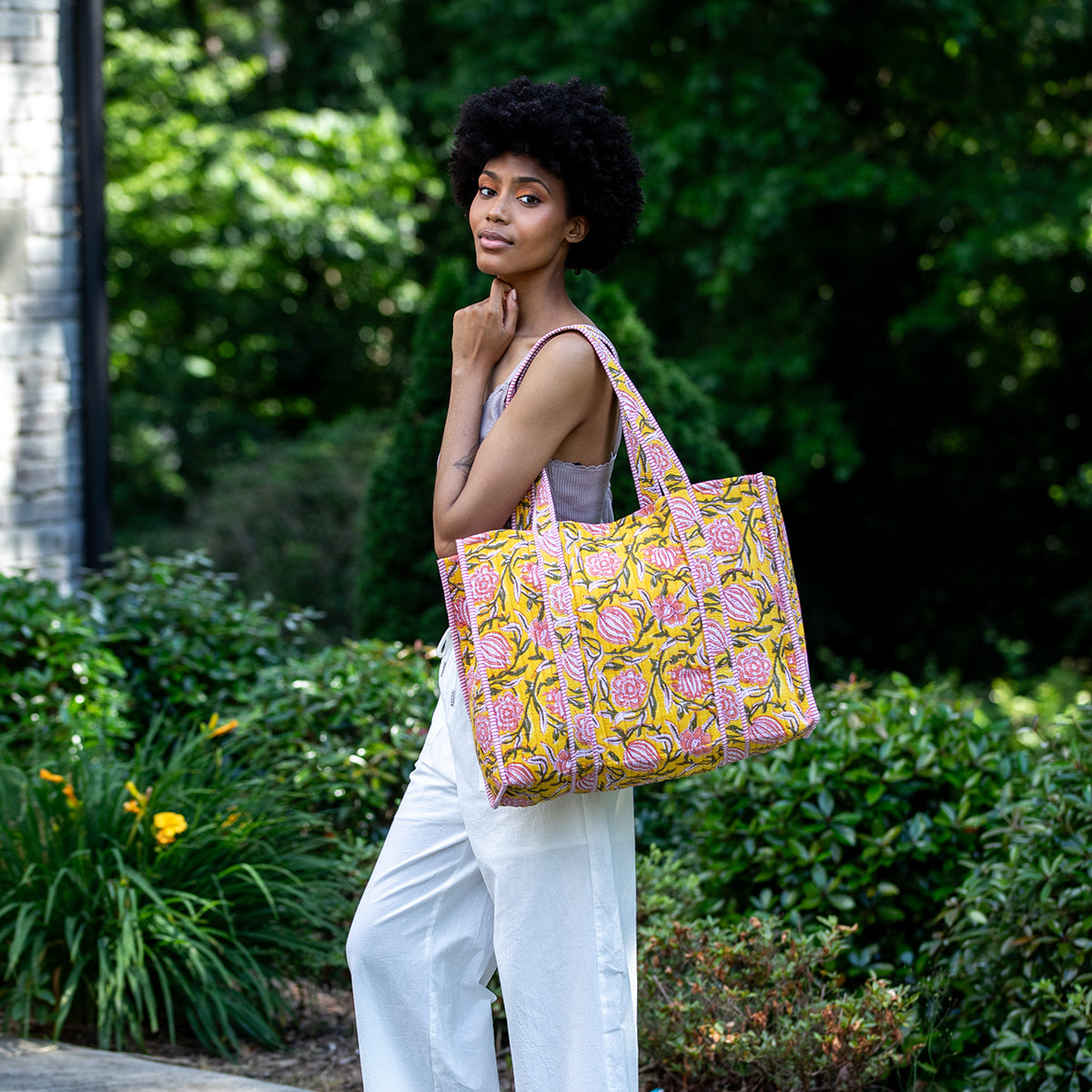 Hand Crafted Quilted Block-Printed Tote Bag