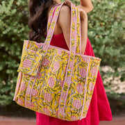 Hand Crafted Quilted Block-Printed Tote Bag