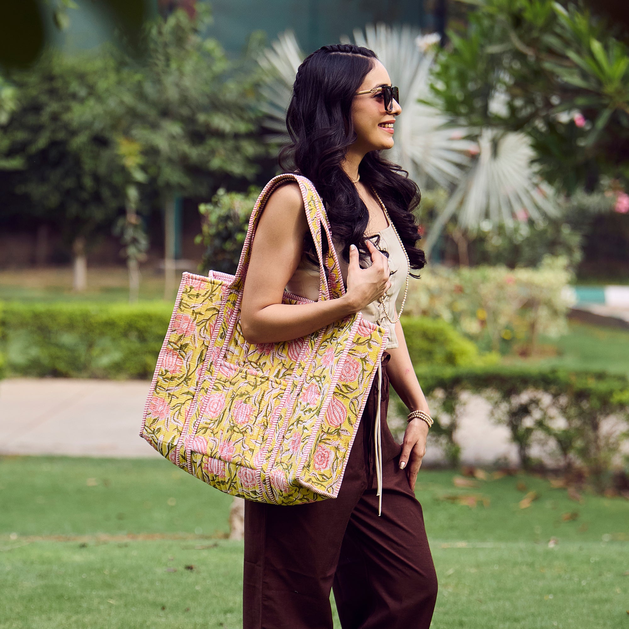 Hand Crafted Quilted Block-Printed Tote Bag