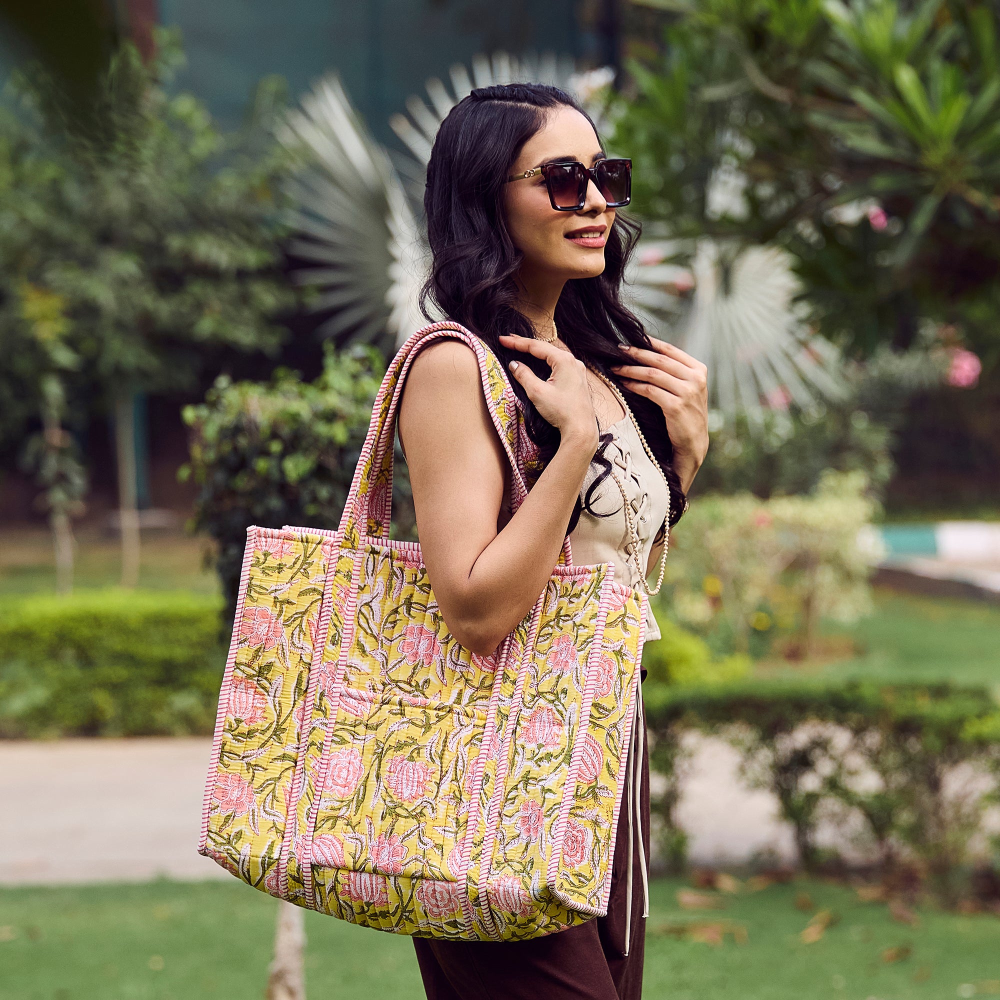 Hand Crafted Quilted Block-Printed Tote Bag