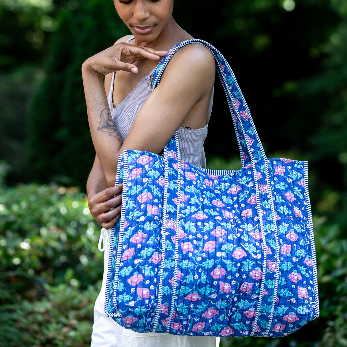Hand Crafted Quilted Block-Printed Tote Bag