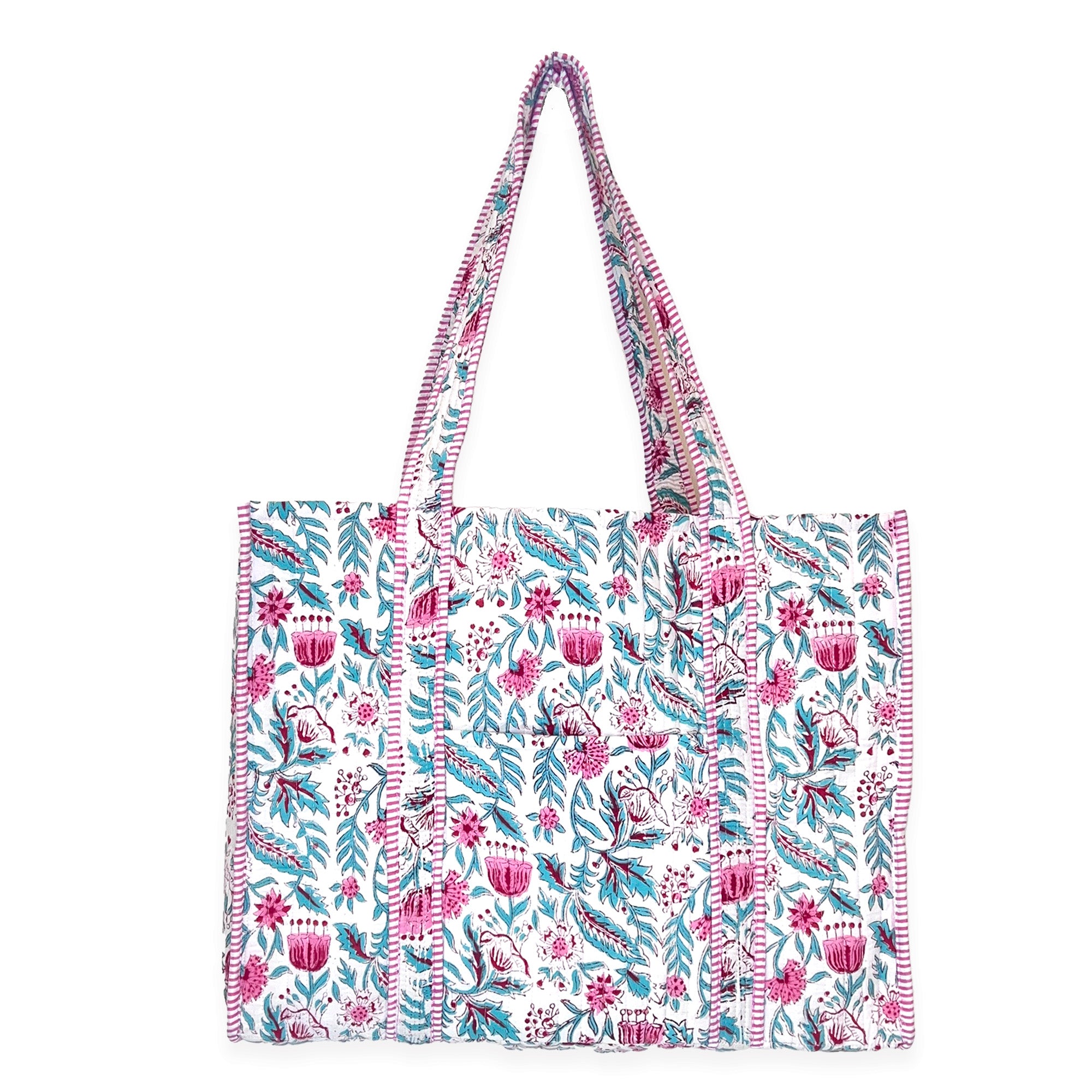 Hand Crafted Quilted Block-Printed Tote Bag