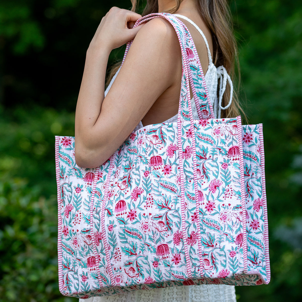 Hand Crafted Quilted Block-Printed Tote Bag
