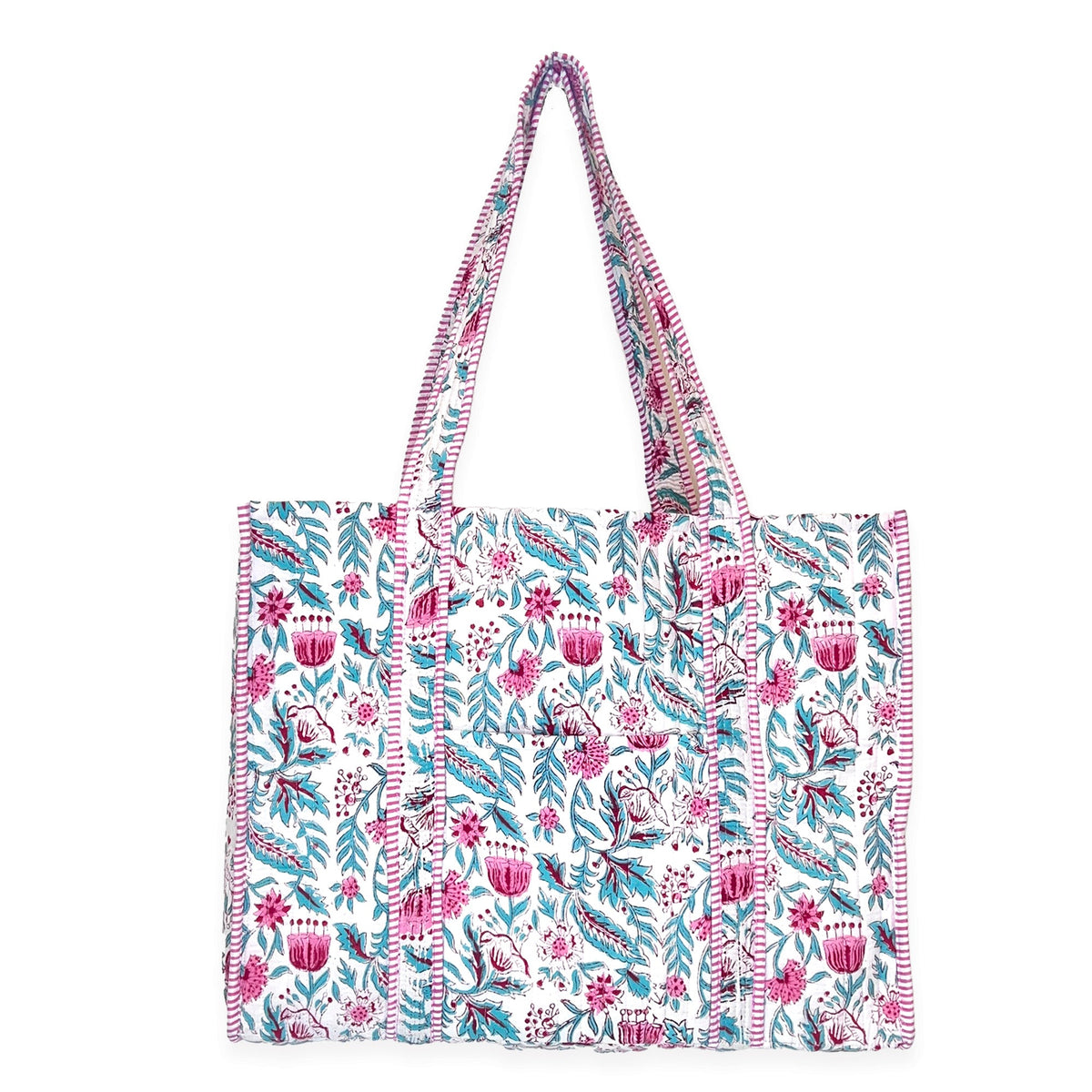 Hand Creafted Vivid Wildflowers Quilted Block-Printed Tote