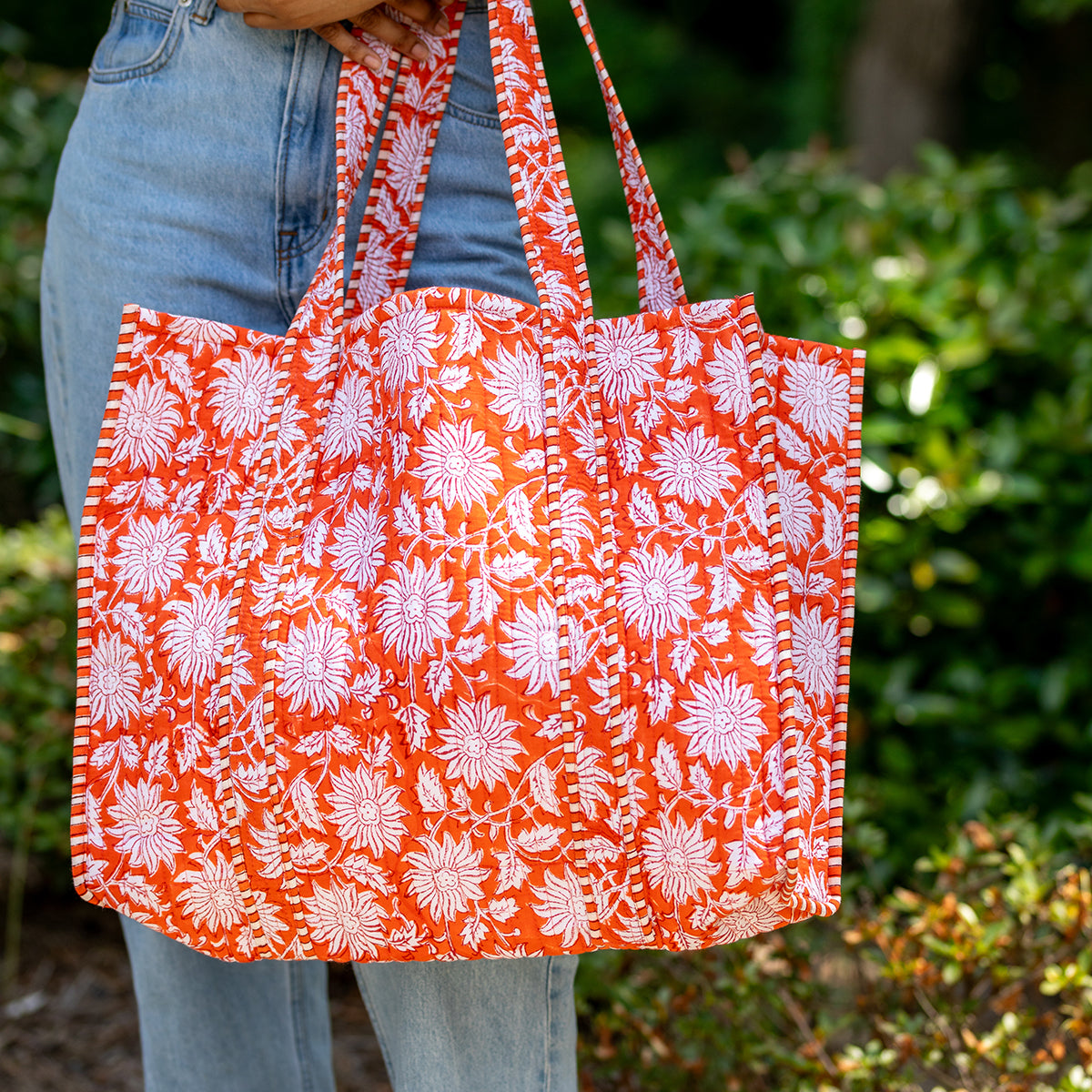 Hand Crafted Quilted Block-Printed Tote Bag