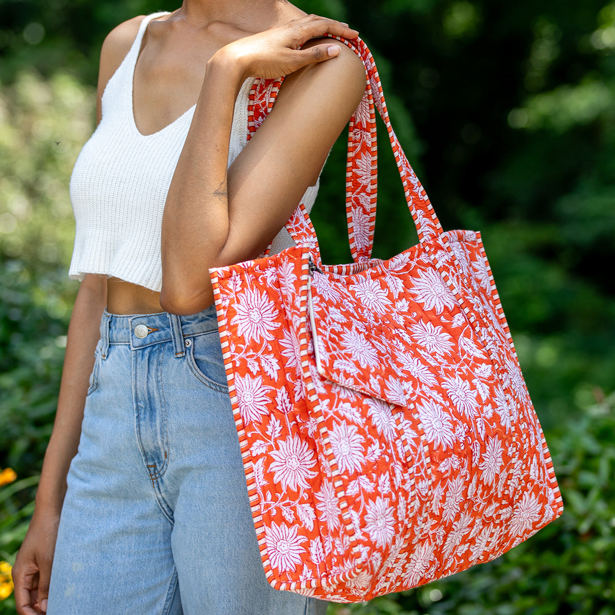 Hand Crafted Quilted Block-Printed Tote Bag