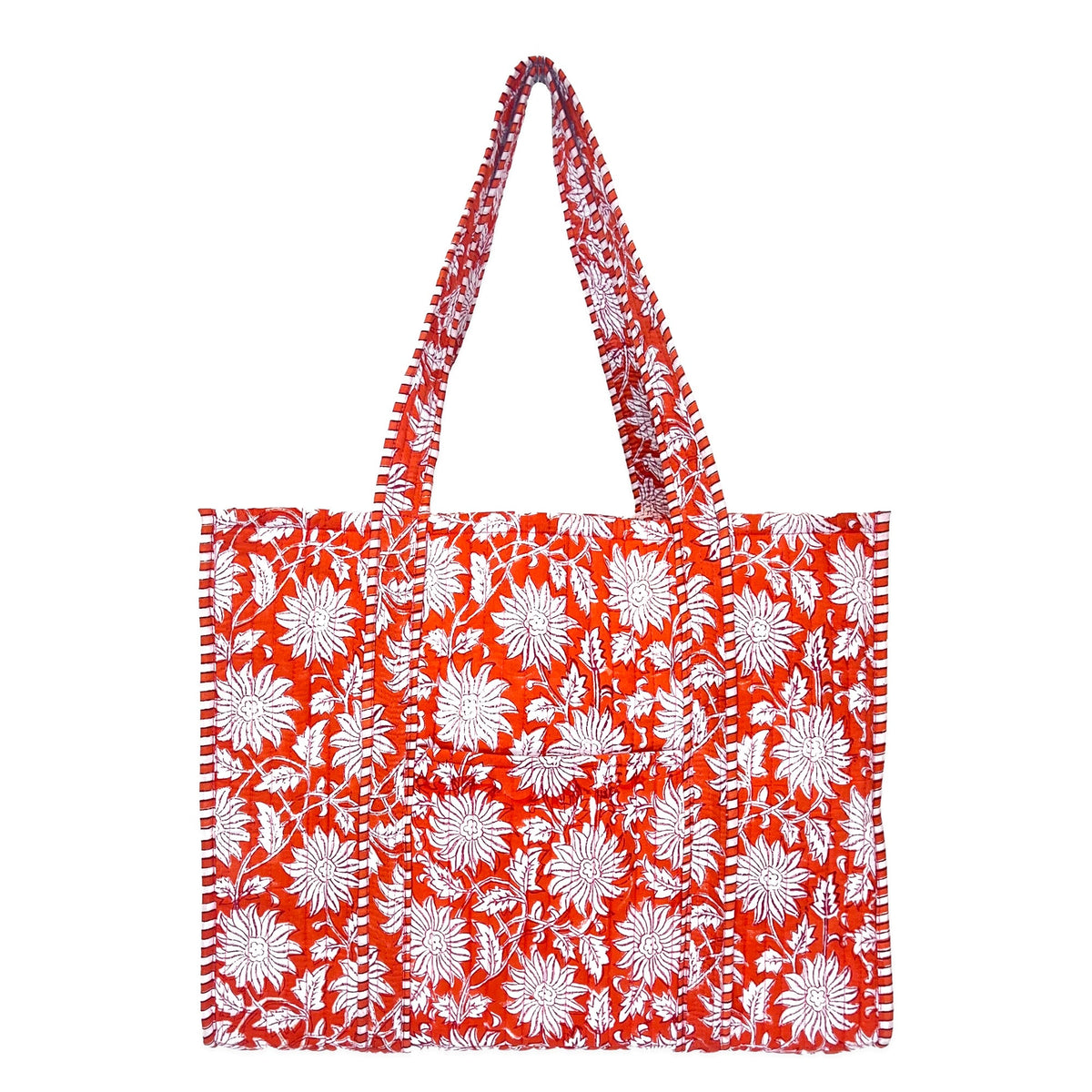 Hand Creafted Orange Charm Quilted Block-Printed Tote