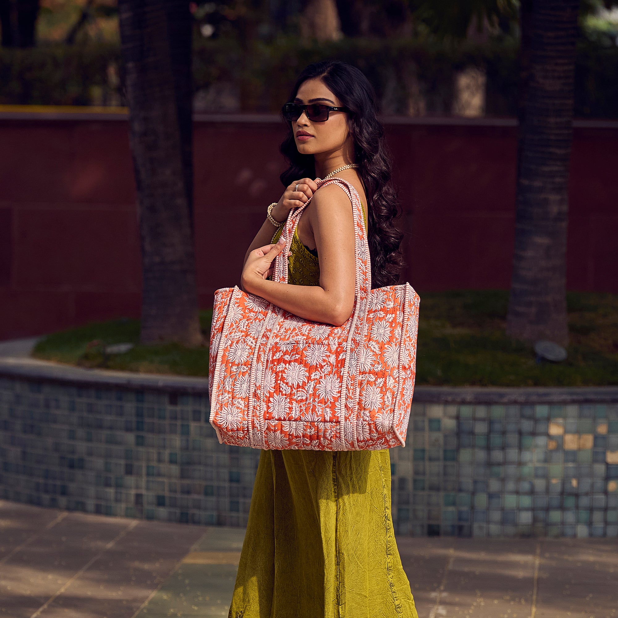 Hand Crafted Quilted Block-Printed Tote Bag