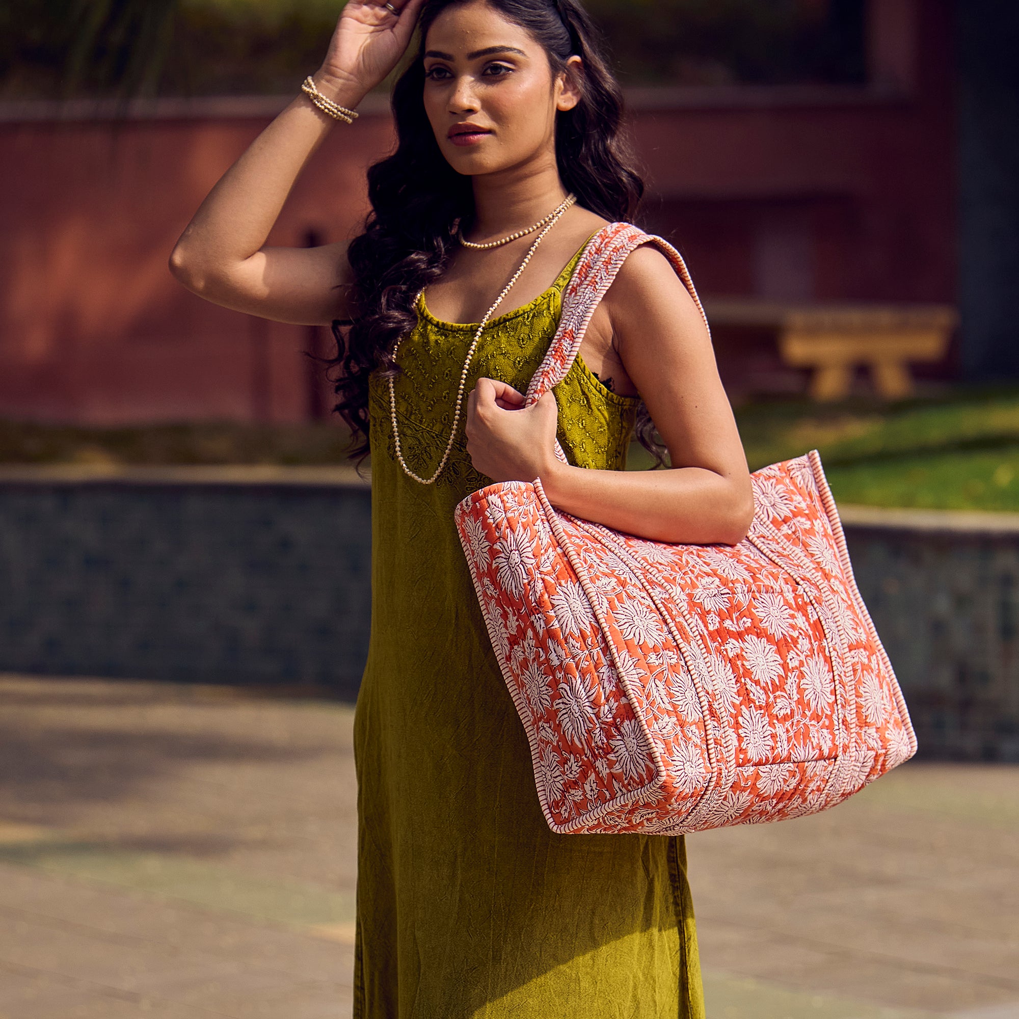 Hand Crafted Quilted Block-Printed Tote Bag