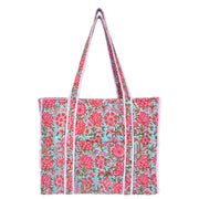 Hand Crafted Pink Carnations Quilted Block-Printed Tote