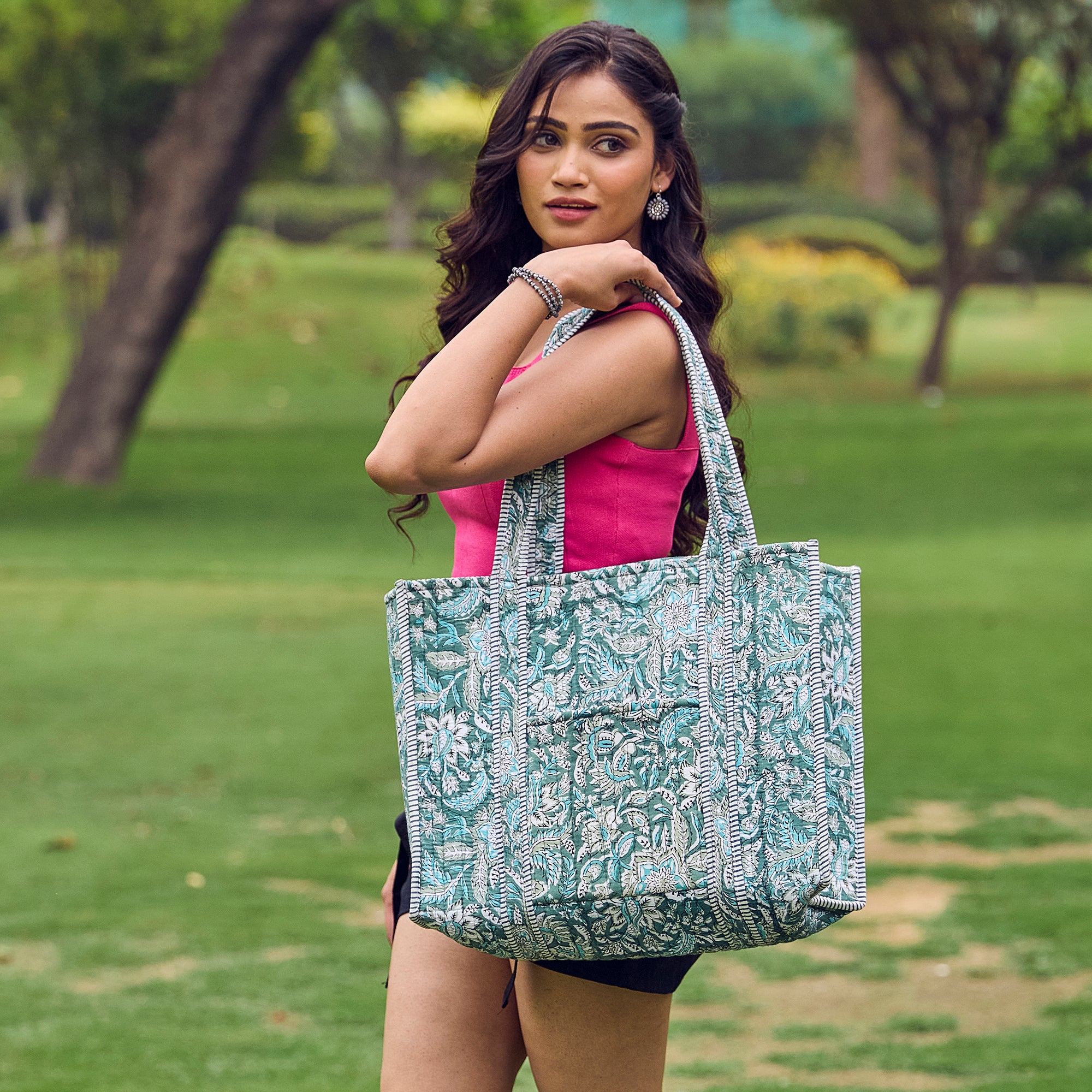 Hand Crafted Quilted Block-Printed Tote Bag