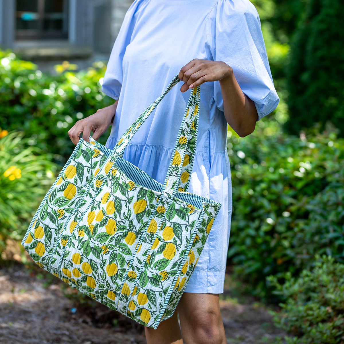 Hand Crafted Quilted Block-Printed Tote Bag
