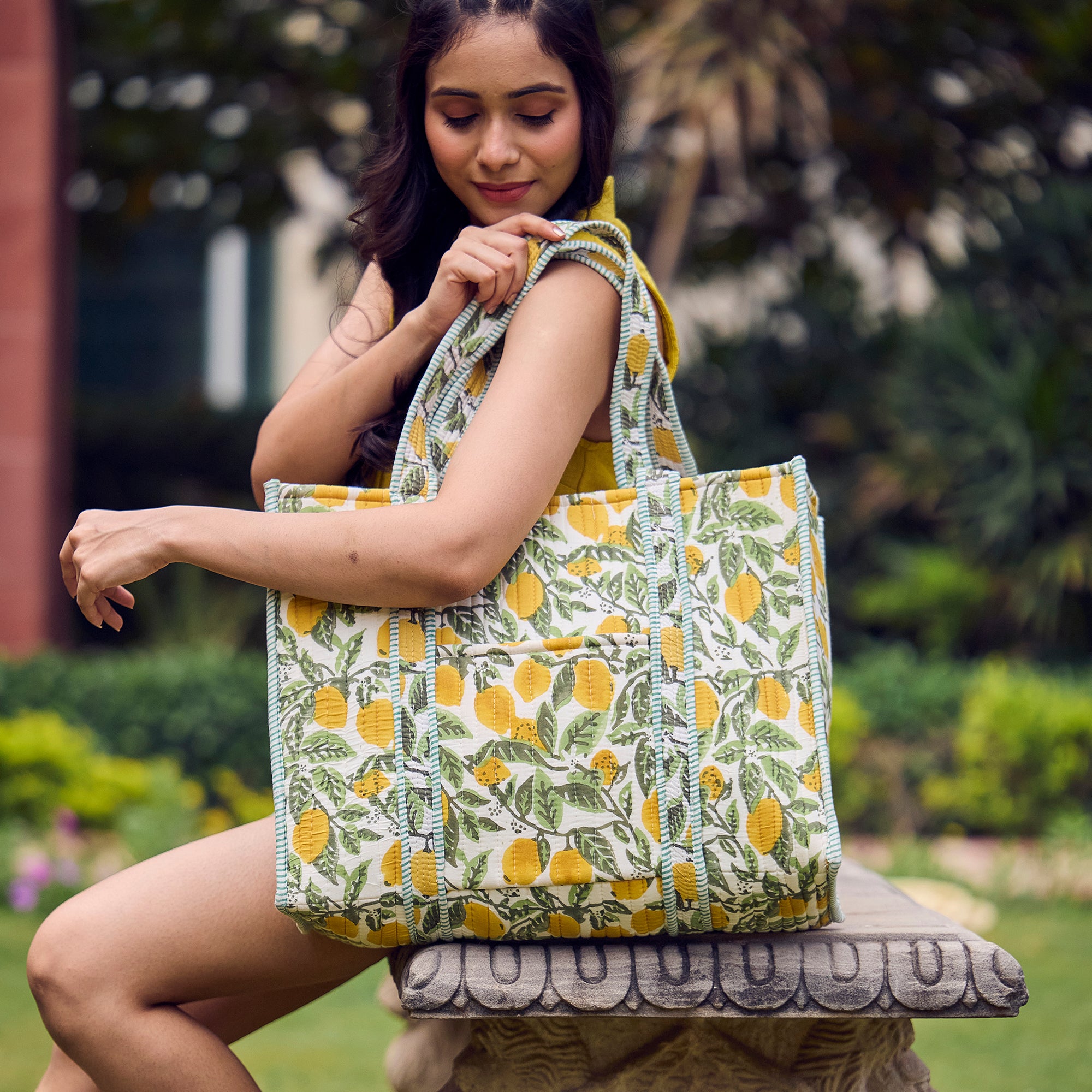Hand Crafted Quilted Block-Printed Tote Bag