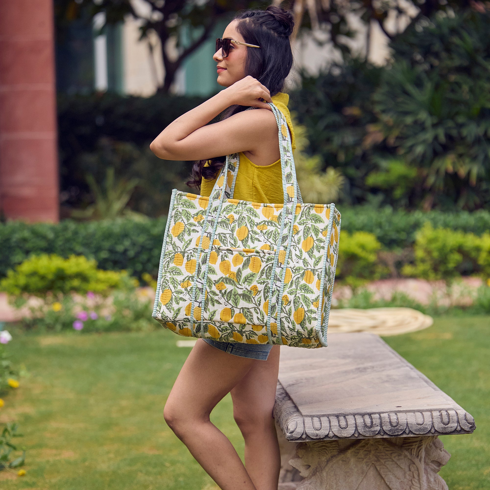 Hand Crafted Quilted Block-Printed Tote Bag