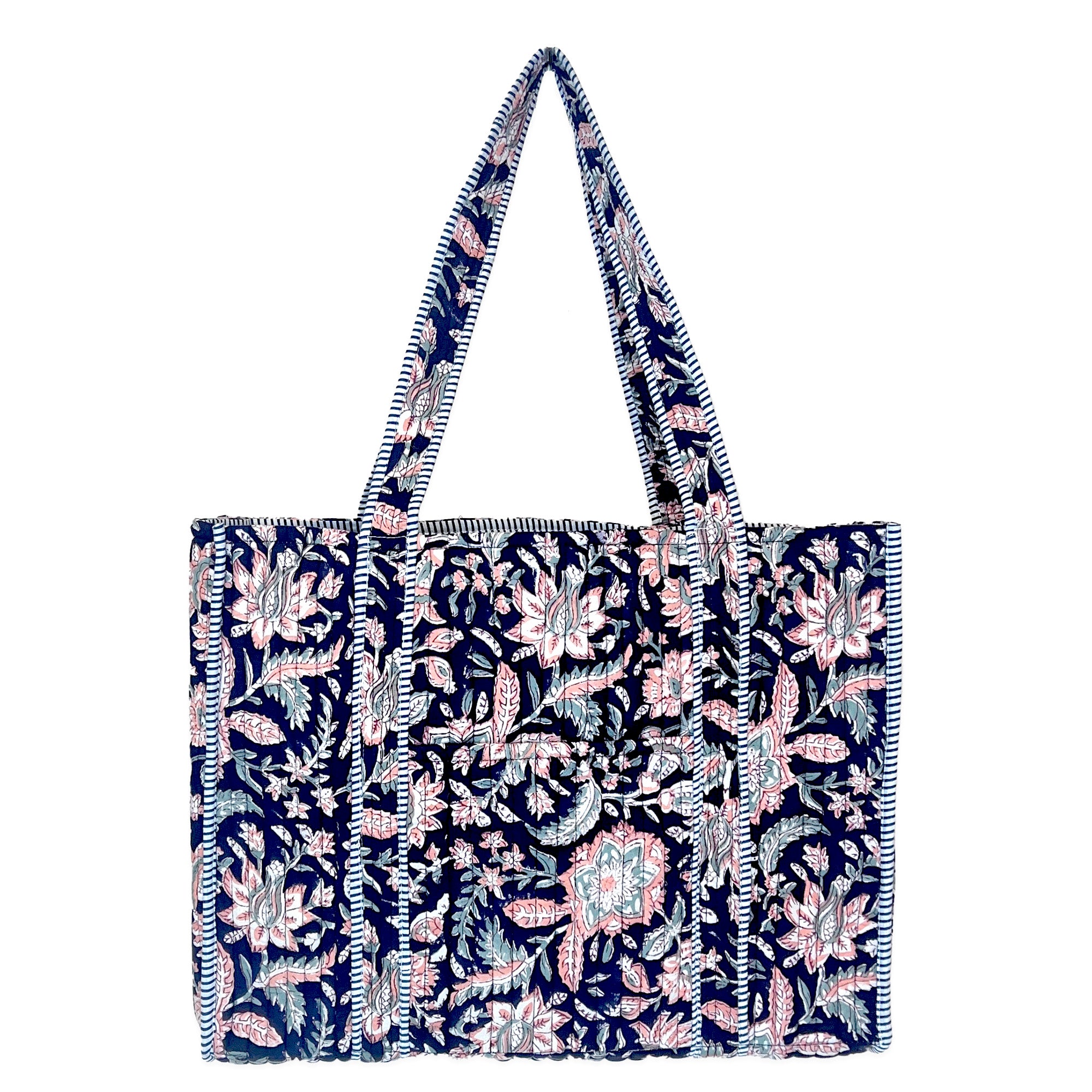 Quilted Block-Printed Tote Bag with Travel Pouch