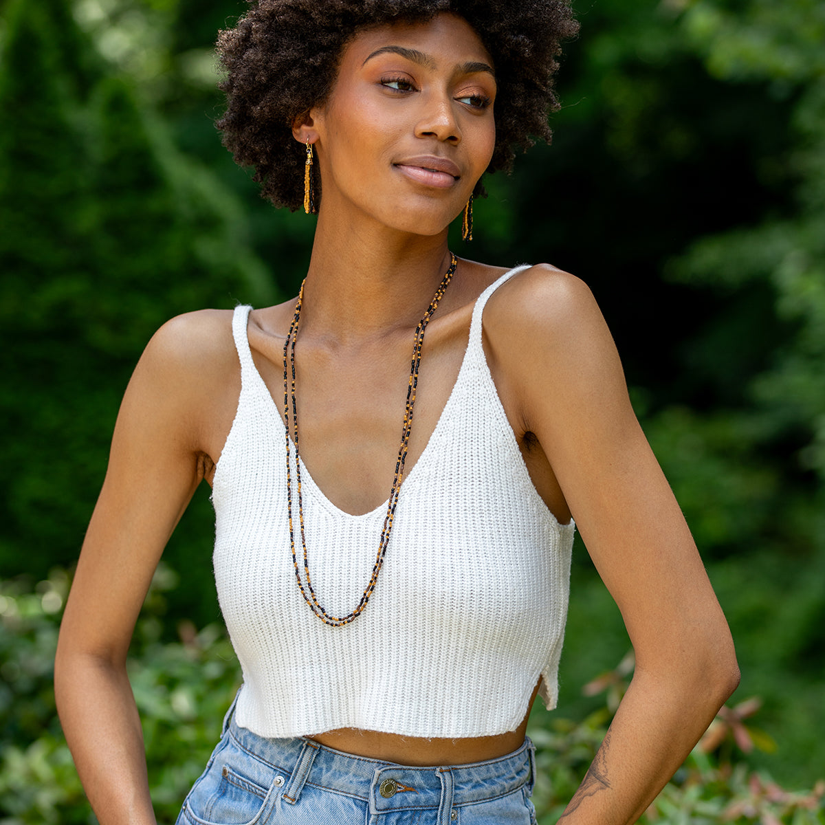 Seed Bead Long Multi-Strand Necklaces- Black, Brown and Tan
