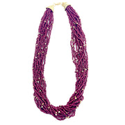 Seed Bead Multi-Strand Bib Necklace - Purple