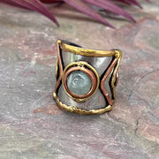 Mixed Metal Cuff Ring with Single Stone - Prehnite