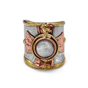 Mixed Metal Cuff Ring with Single Stone - Moonstone