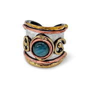 Mixed Metal Cuff Ring with Single Stone - Labradorite