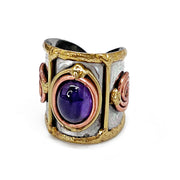 Mixed Metal Cuff Ring with Single Stone - Amethyst