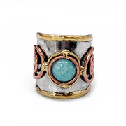 Mixed Metal Cuff Ring with Single Stone - Amazonite