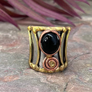 Mixed Metal Cuff Ring with Single Stone - Onyx