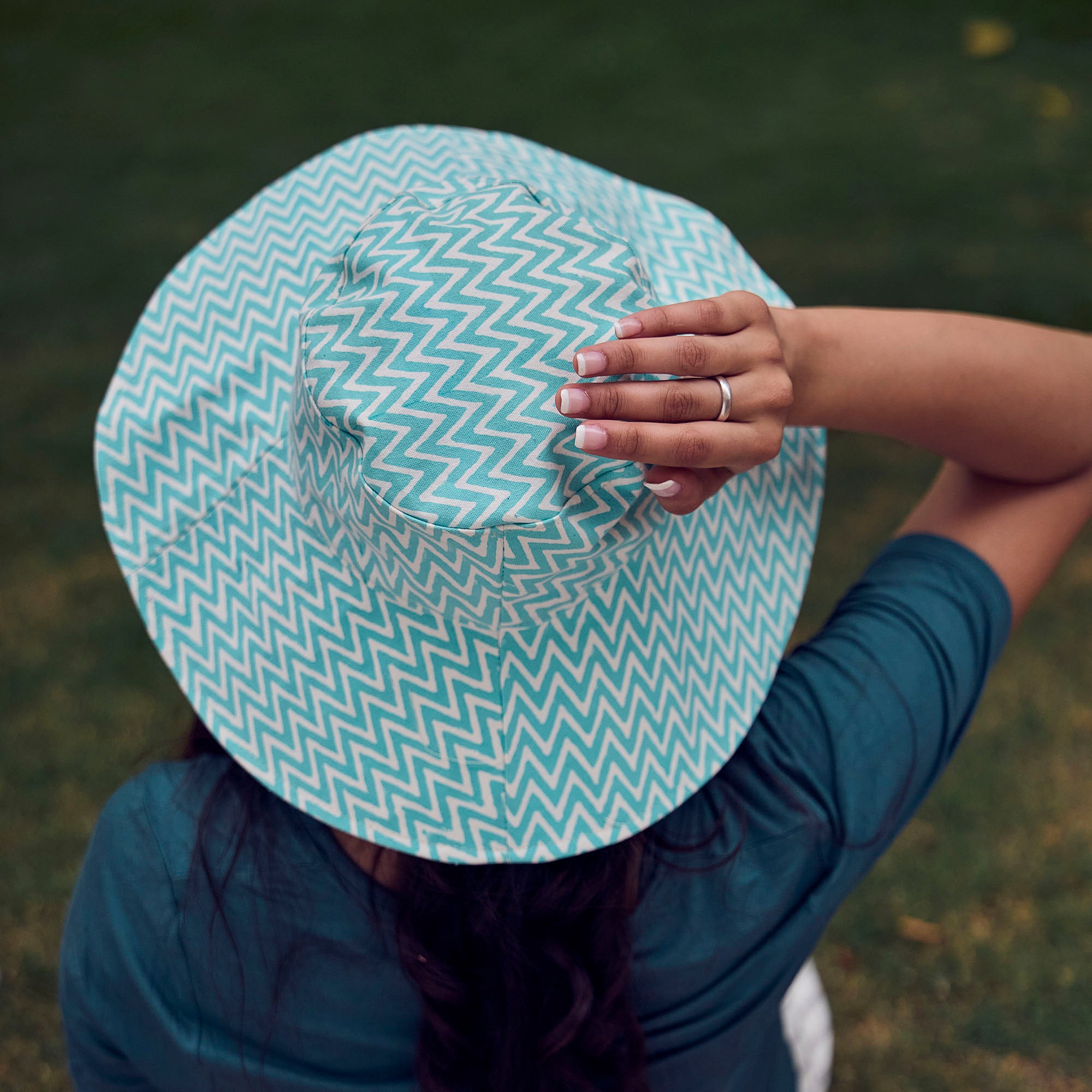 The Block printed Canvas Aqua Zigzag Sun Hat