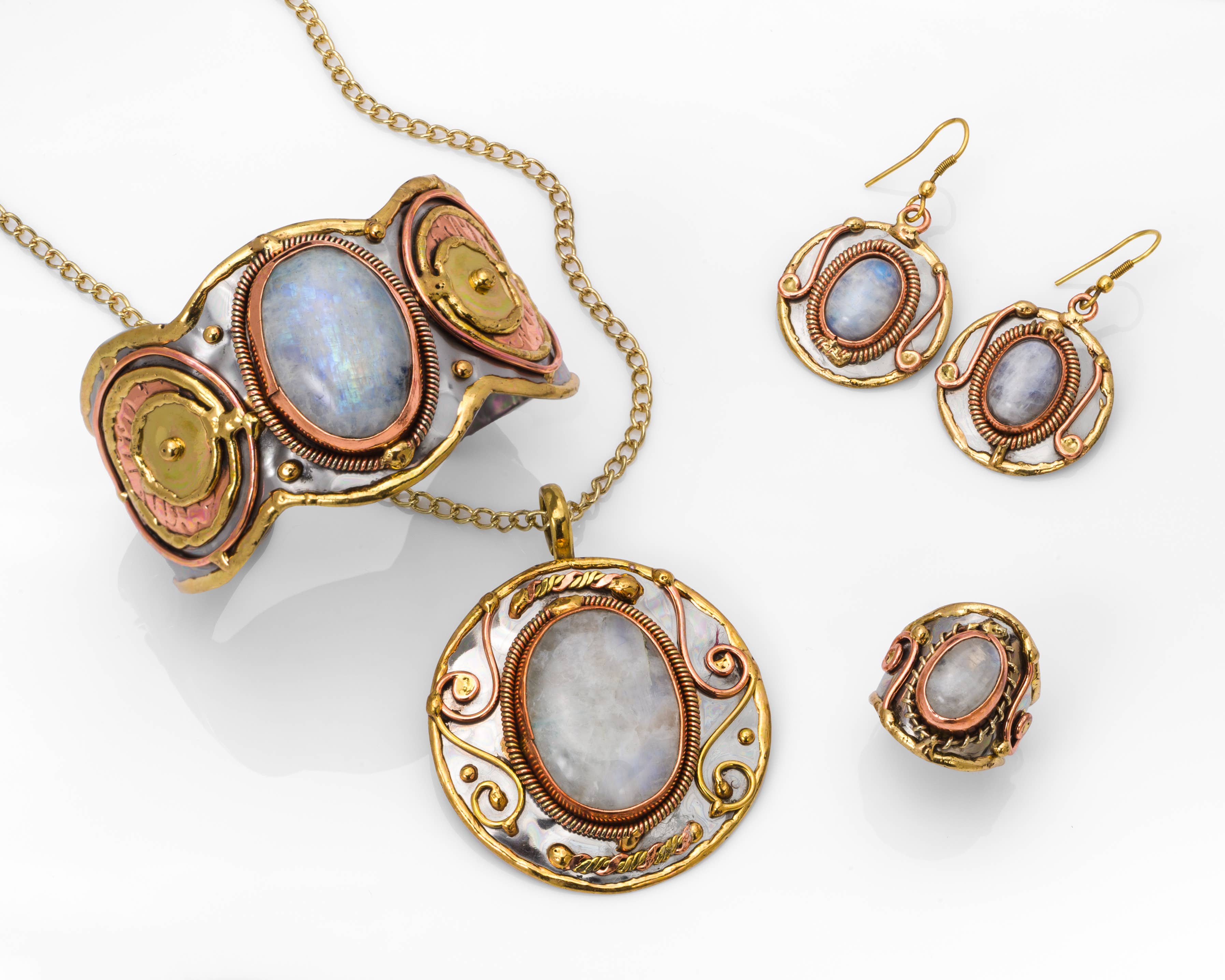 Mixed Metal and Rainbow Moonstone Stone Ring