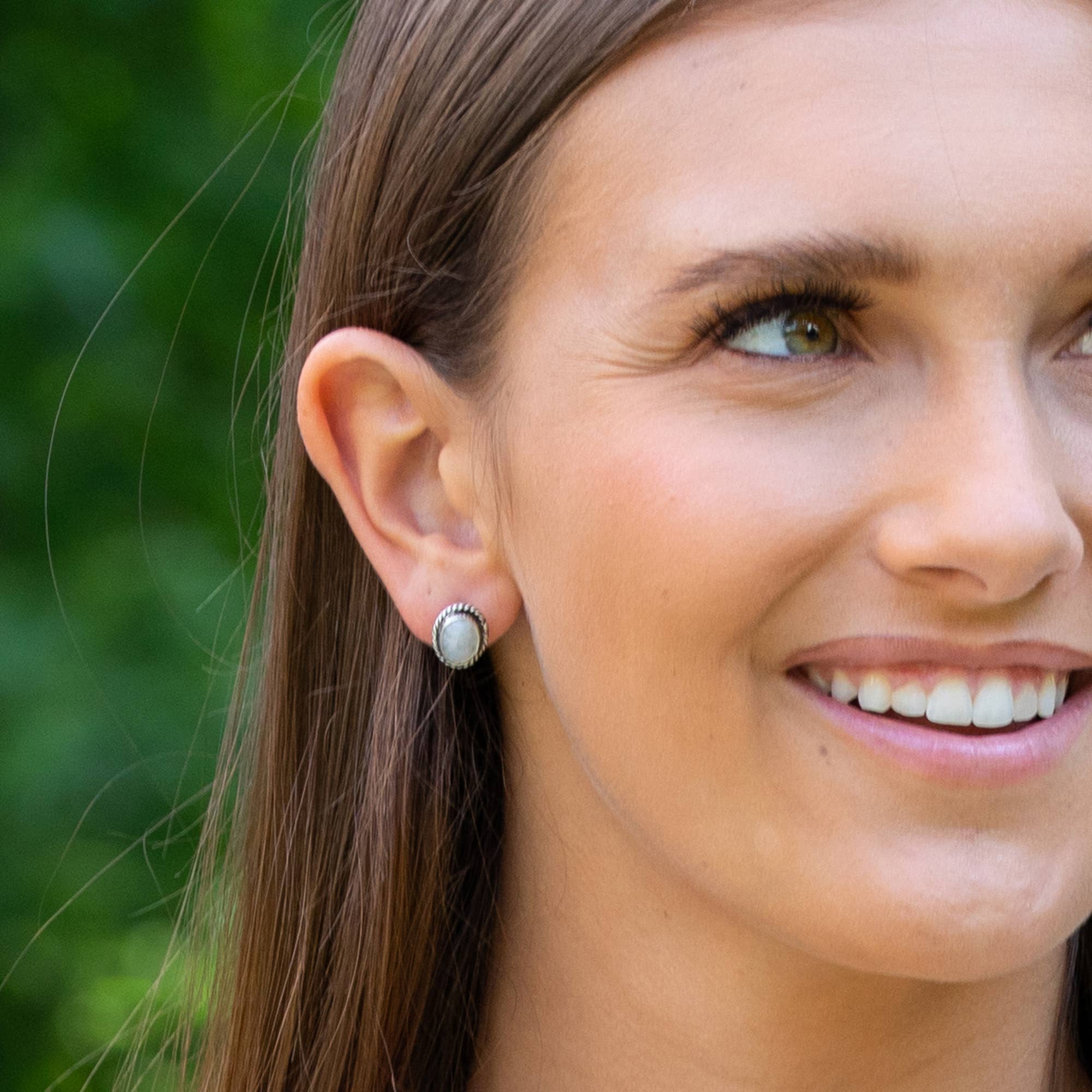 Handcrafted Semiprecious Stone Post Earrings - Moonstone
