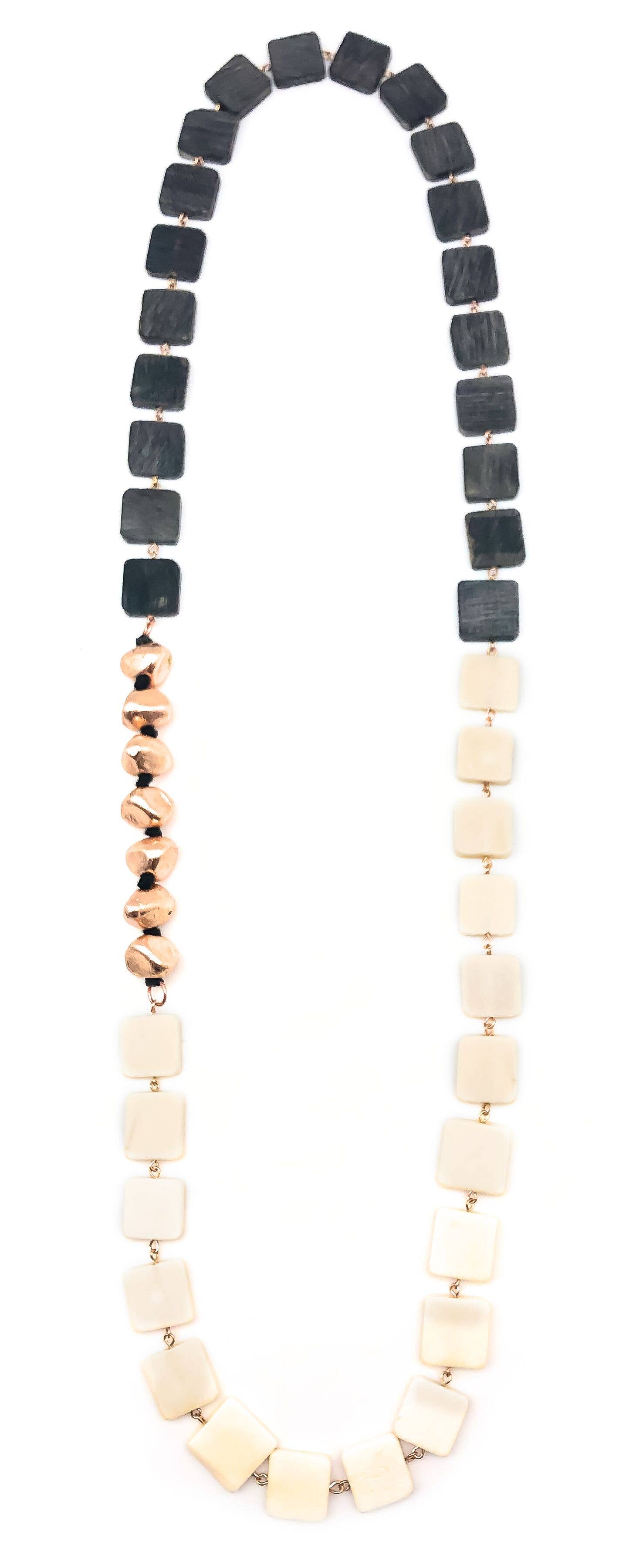 Omala Silver Fog Collection Necklace - Squares and Copper